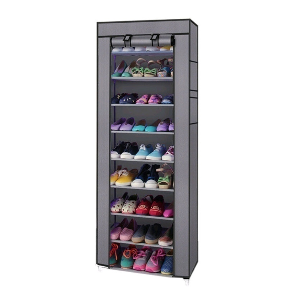 10 Layers 9 Grids Storage Cabinet Multifunctional Storage Rack With Dustproof Cover Shelf Shoe Cabinet - Rose Red - Image 2