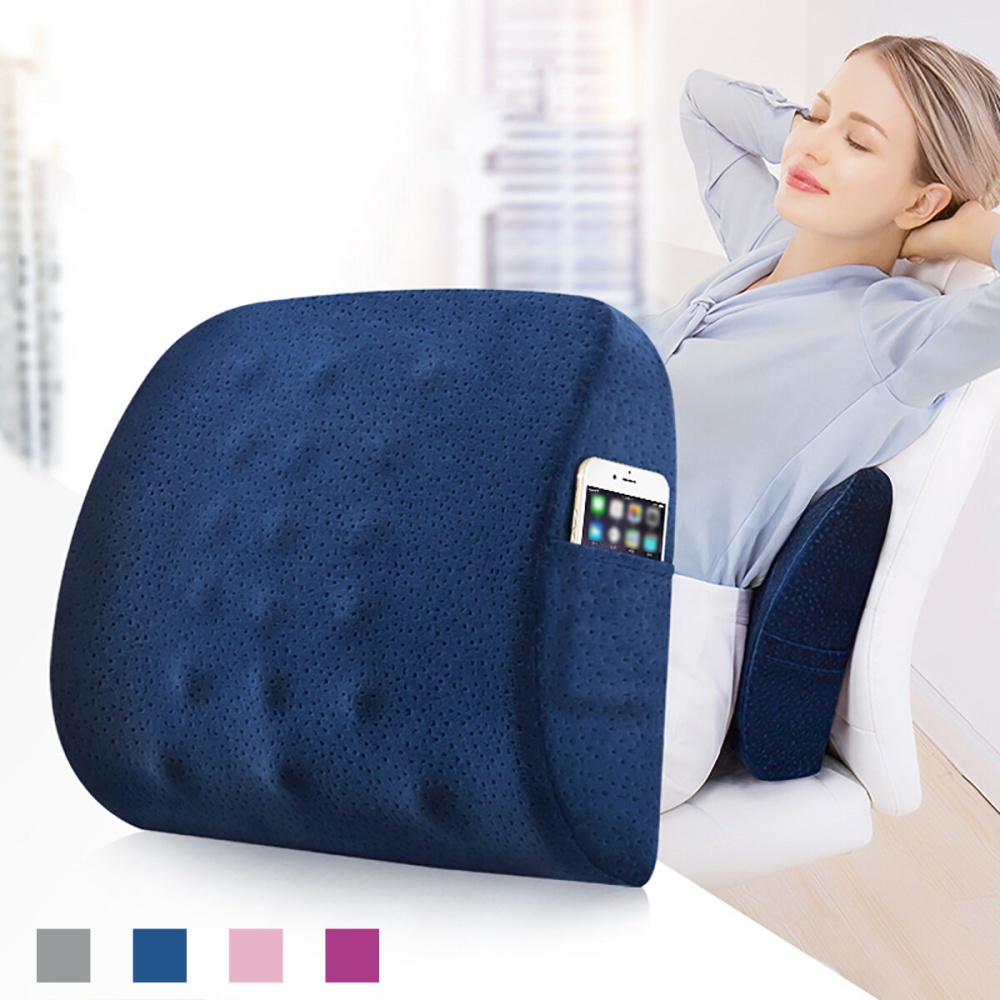 Velvet Lumbar Backrest Back Support Memory Foam Pillow Comfortable Rebound for Office Computer Chair Back Cushion - Pink