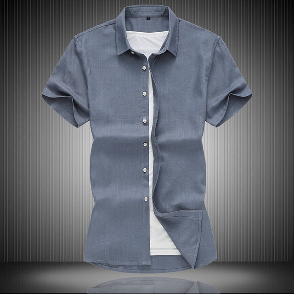 Men's Season Cotton And Linen Short-sleeved Shirt Lapel Casual Youth Linen Shirt Large Size Linen Solid Color Shirt - 6XL white