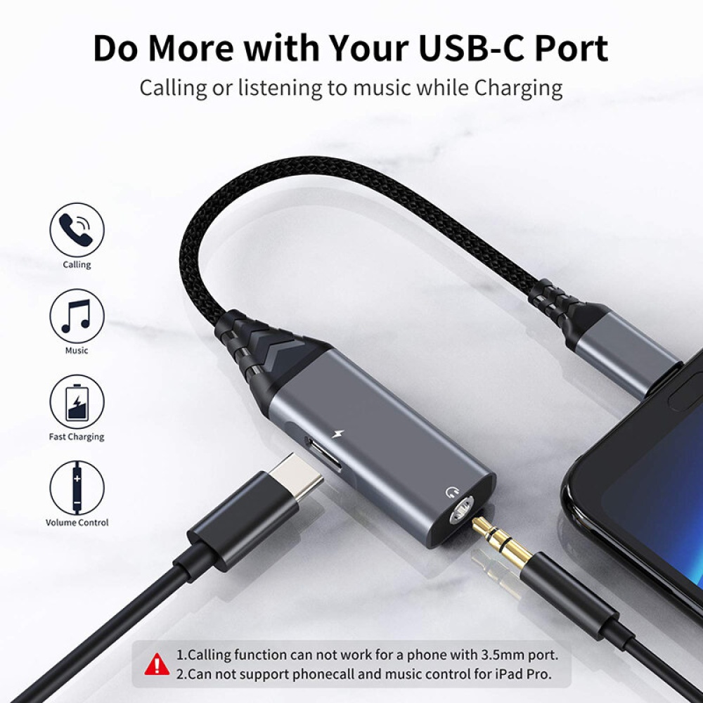 Type-C 2-In-1 Audio Adapter USB-C to 3.5mm Headphone Adapter 60W PD Fast Charging Converter for Samsung Galaxy Note S20 ultra Huawei Mate40 OnePlus - Image 2