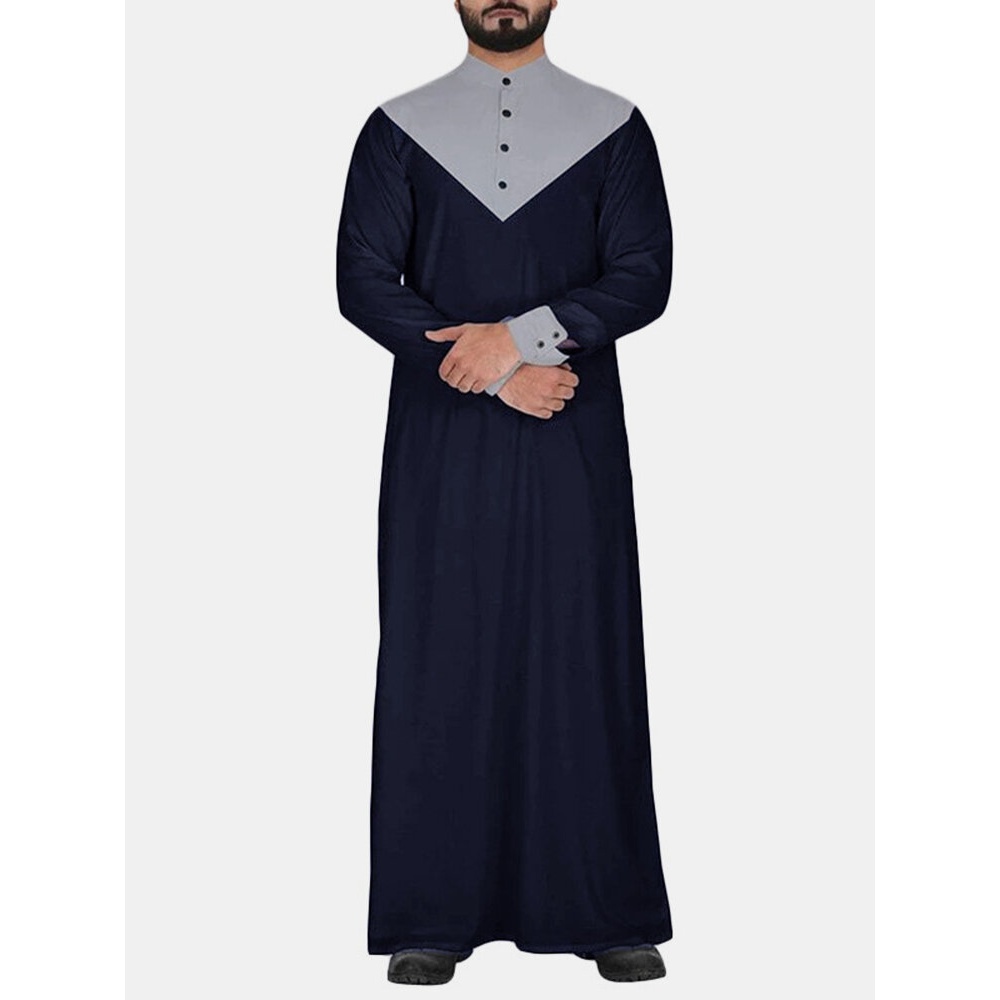 Mens Indian style stitching long robe Shirts - 4XL Black