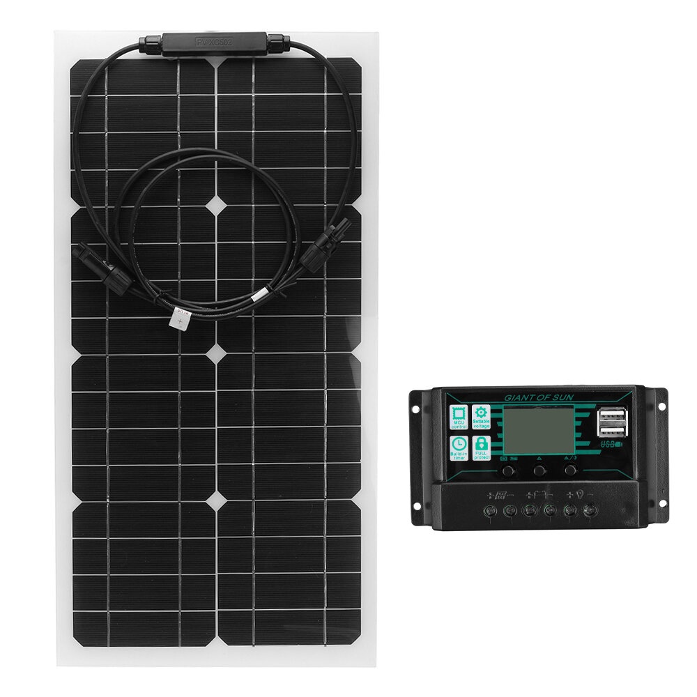 100W Solar Panel Monocrystalline Battery Charging Camping Travel Car Yacht Solar Panel Charger With 30A/60ASolar Charger Controller - White #1 - Image 2