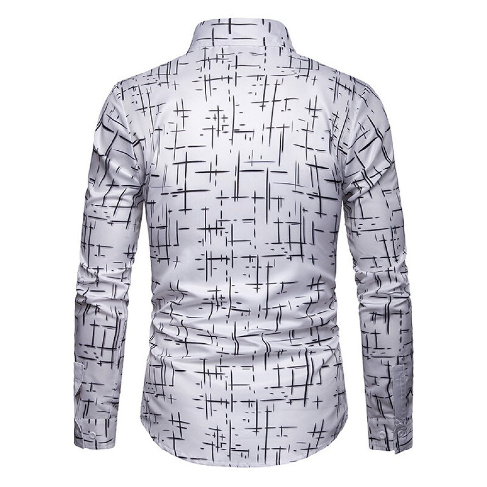 Men Art Print Long Sleeve Shirts - S White - Image 2