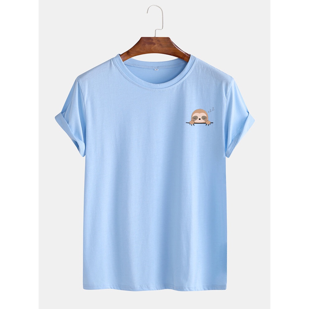 Mens Cartoon Sloth Solid Color Short Sleeve Casual T-Shirt - White 2XL