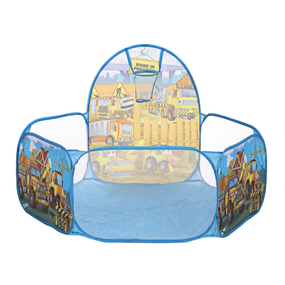 Kid Ball Pit Folding Portable Game Ocean Ball Pool with Basketball Hoop for More than 3 Years Old - Blue