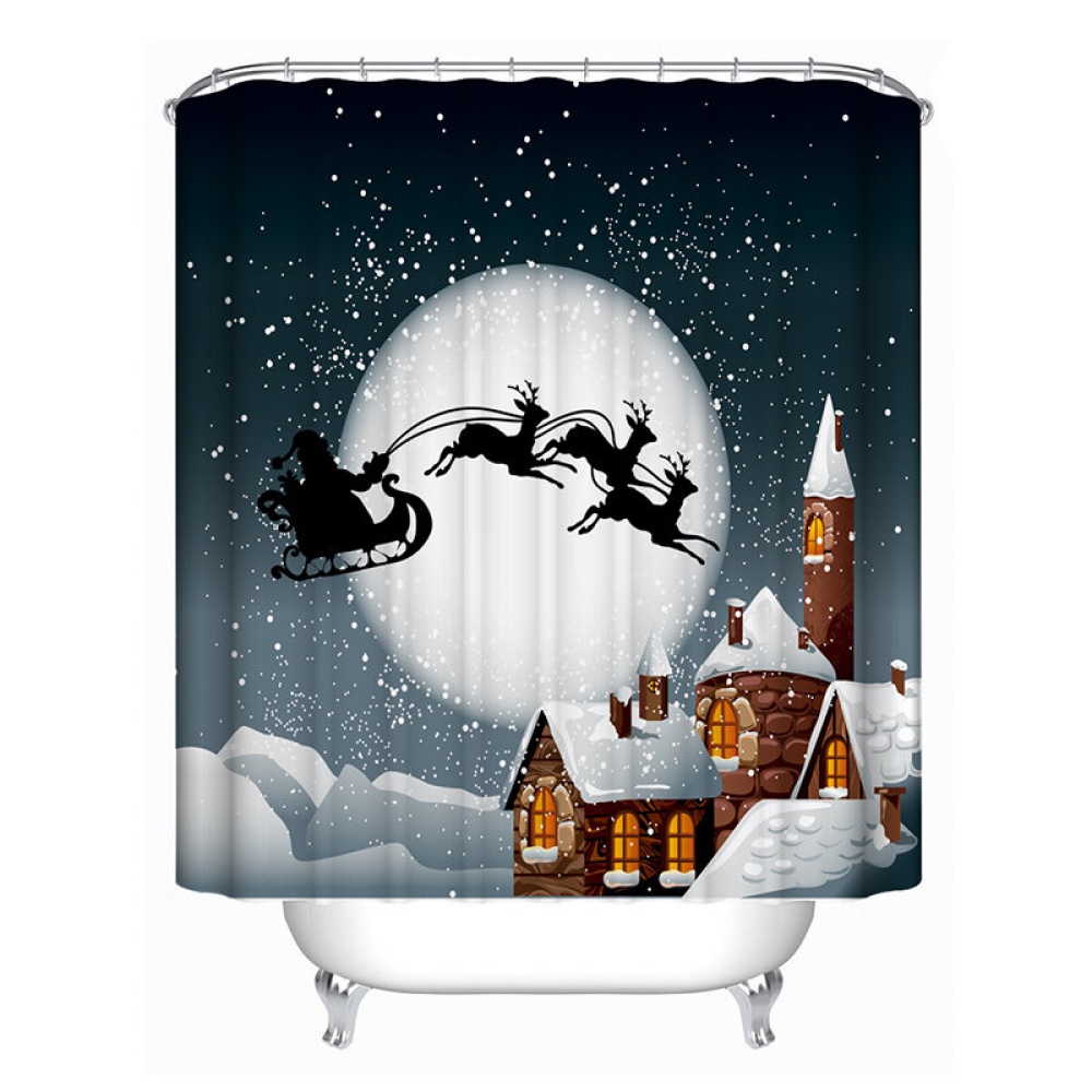 Snowman Waterproof Fabric Bathroom Shower Curtain With 12 Hook - A - Image 2