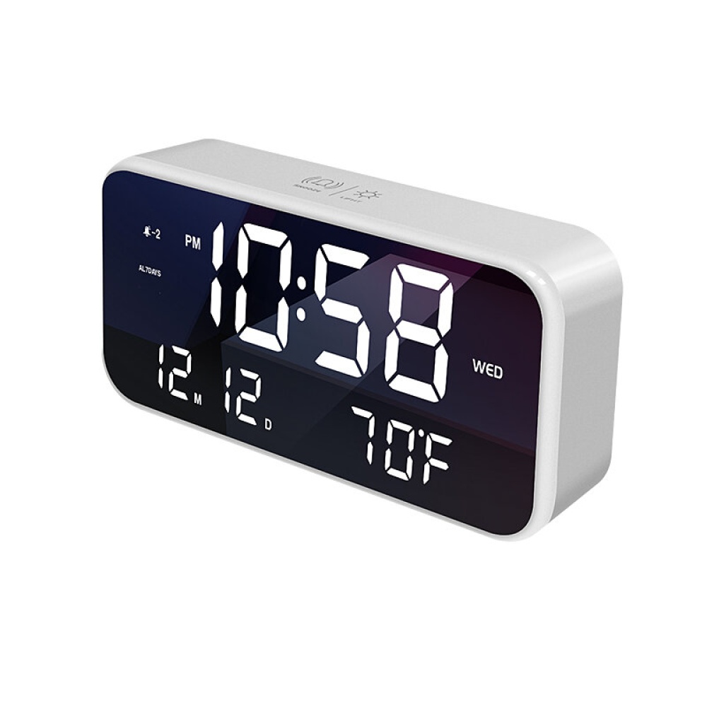 USB LED Music Alarm Clock Mirrow Effect Sound Brightness Control Snooze Function Time Thermometer Temperature LED Display Desktop Clock - Rose Gold - Image 2