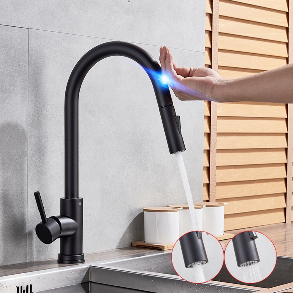 Matte Black Stainless Steel Kitchen Sink Faucets Mixer Smart Touch Sensor Pull Out Hot Cold Water Mixer Tap Crane - Image 2