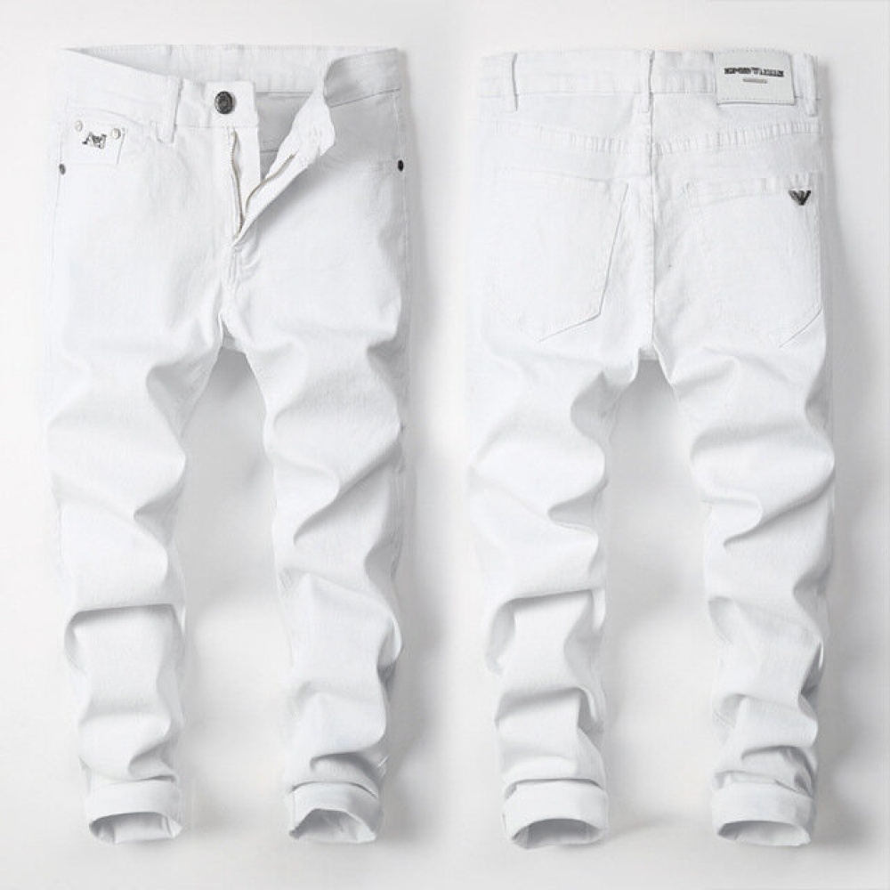 Thin Section White Pants Men's Slim Feet Pants Stretch Youth Casual Jeans White Men's Season Trend - 32 white - Image 2