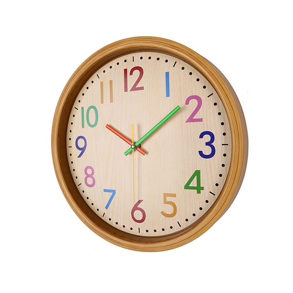 12inch Nordic Creative Wood Grain Colorful Silent Quartz Hanging Wall Clock for Living Room Home Decoration - Image 2