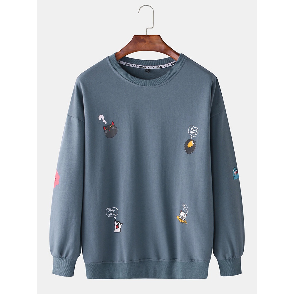 Mens Spring Crew Neck Grattifi Pattern Long Sleeve Casual Sweatshirt - 2XL Dark Grey