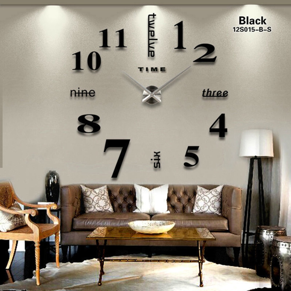 3D Modern Wall Clock Mirror Sticker Unique Big Number Watch Acrylic Number Wall Clock for Home Decoration - Black - Image 2