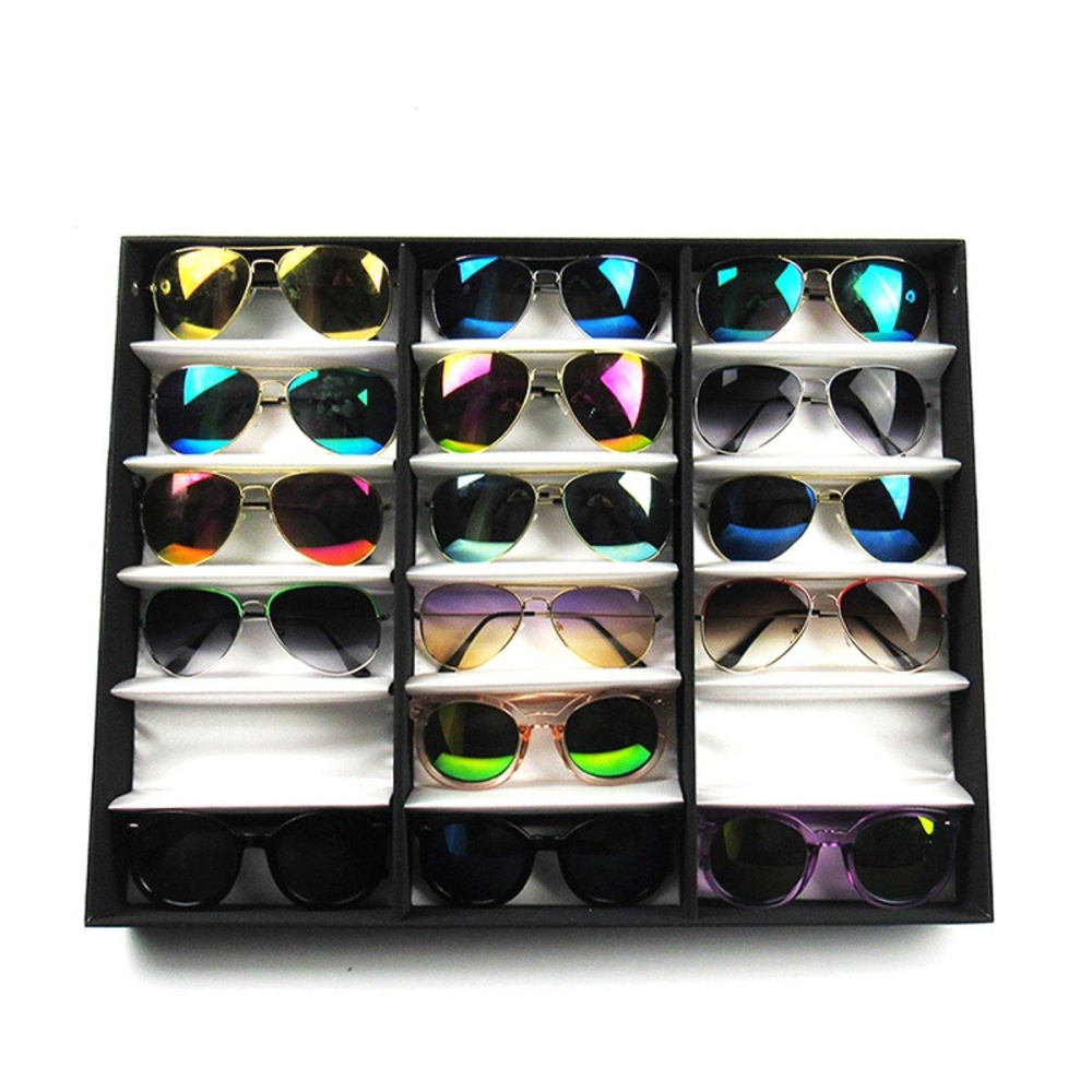 18 Grids Eyeglass Sunglasses Glasses Storage Display Box Grid Stand Case Box Holder - Red - Image 2