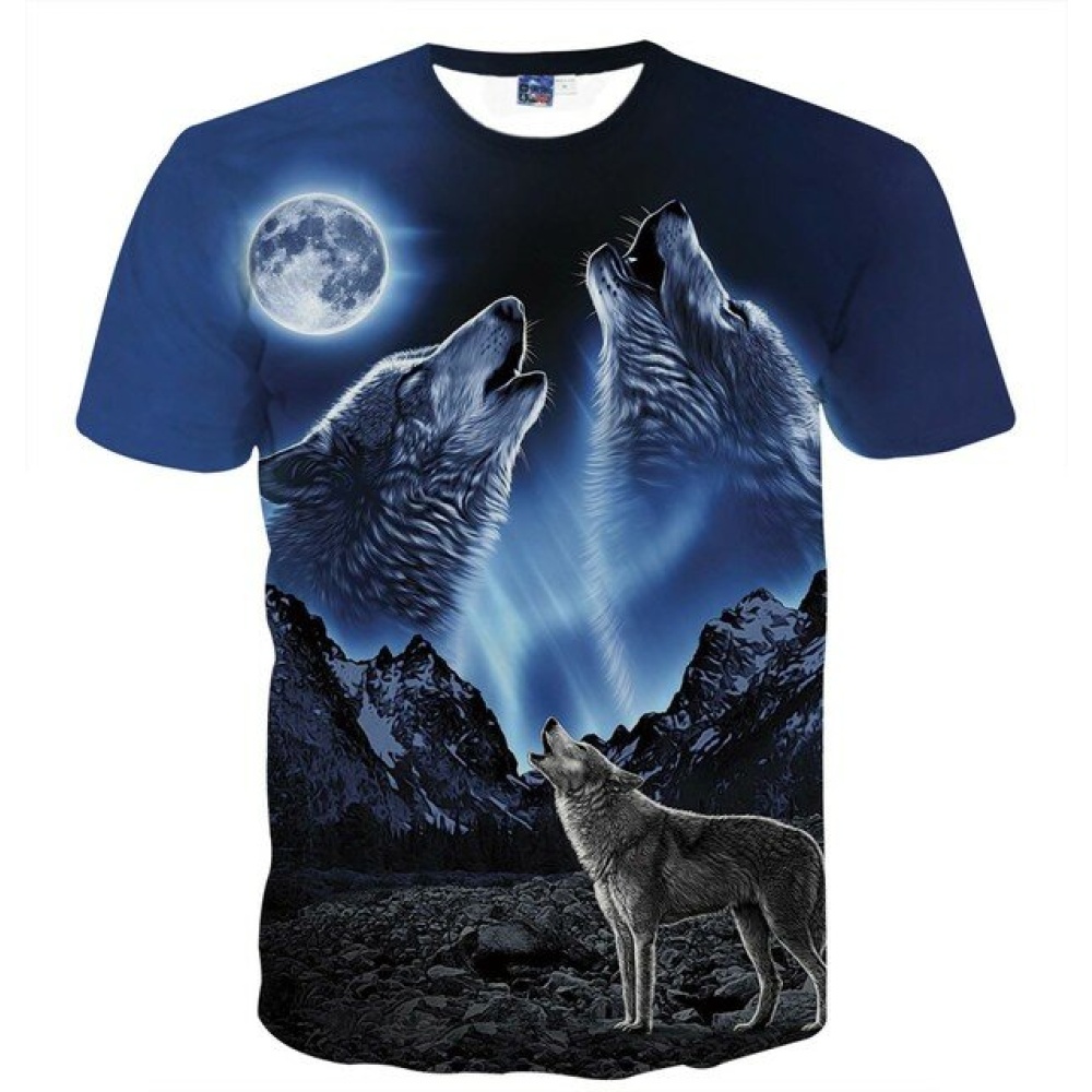 Men's Short-sleeved T-shirt Season New Print Wolf Head Round Neck European And American Style Large Size Casual Shirt - XXXL DK563#