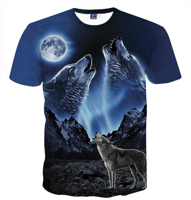 Men's Short-sleeved T-shirt Season New Print Wolf Head Round Neck European And American Style Large Size Casual Shirt - XXXL DK563#