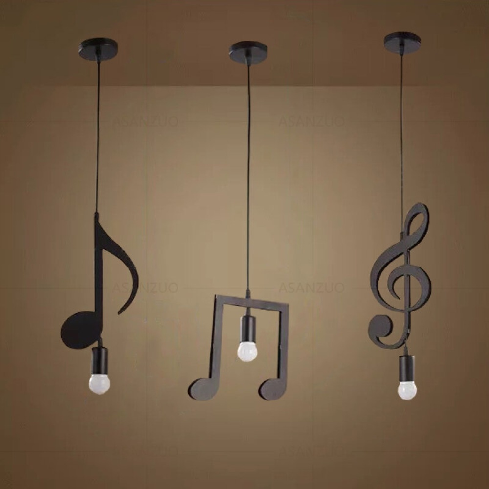AC85-265V Music Symbol Pendant Lights E27 Creative Black Led Pendant Lamp for Bar bedroom bookroom Pendant Lighting Without Bulb - A