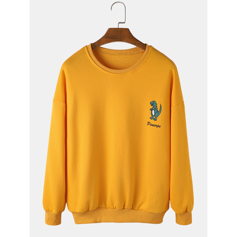 Mens Cartoon Dinosaur Printed Casual Regular Fit Crew Neck Pullover Sweatshirts - Blue 4XL