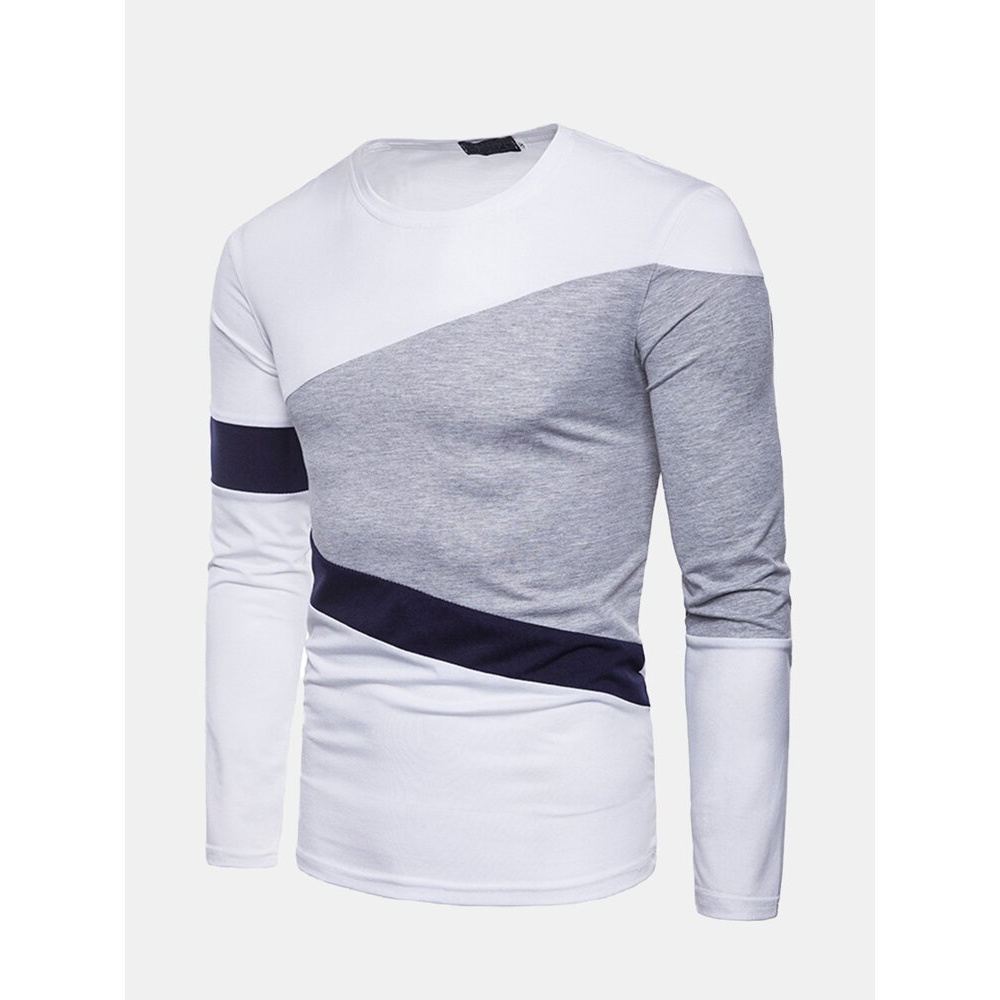 Mens Fashion Color Block Crew Neck Casual T-shirts - S white