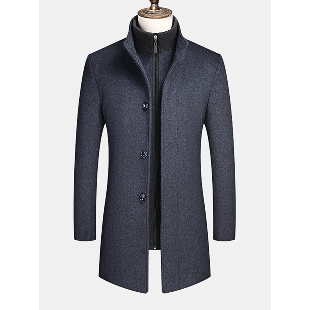 Mens Business Single-Breasted Detachable Lined Thicken Trench Coats - S Grey