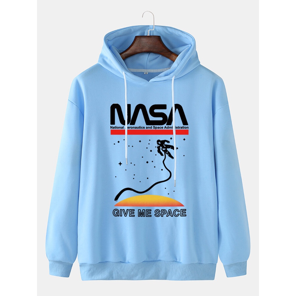 Mens Slogan Print Pattern Long Sleev Casual Drawstring Hoodies - Grey L