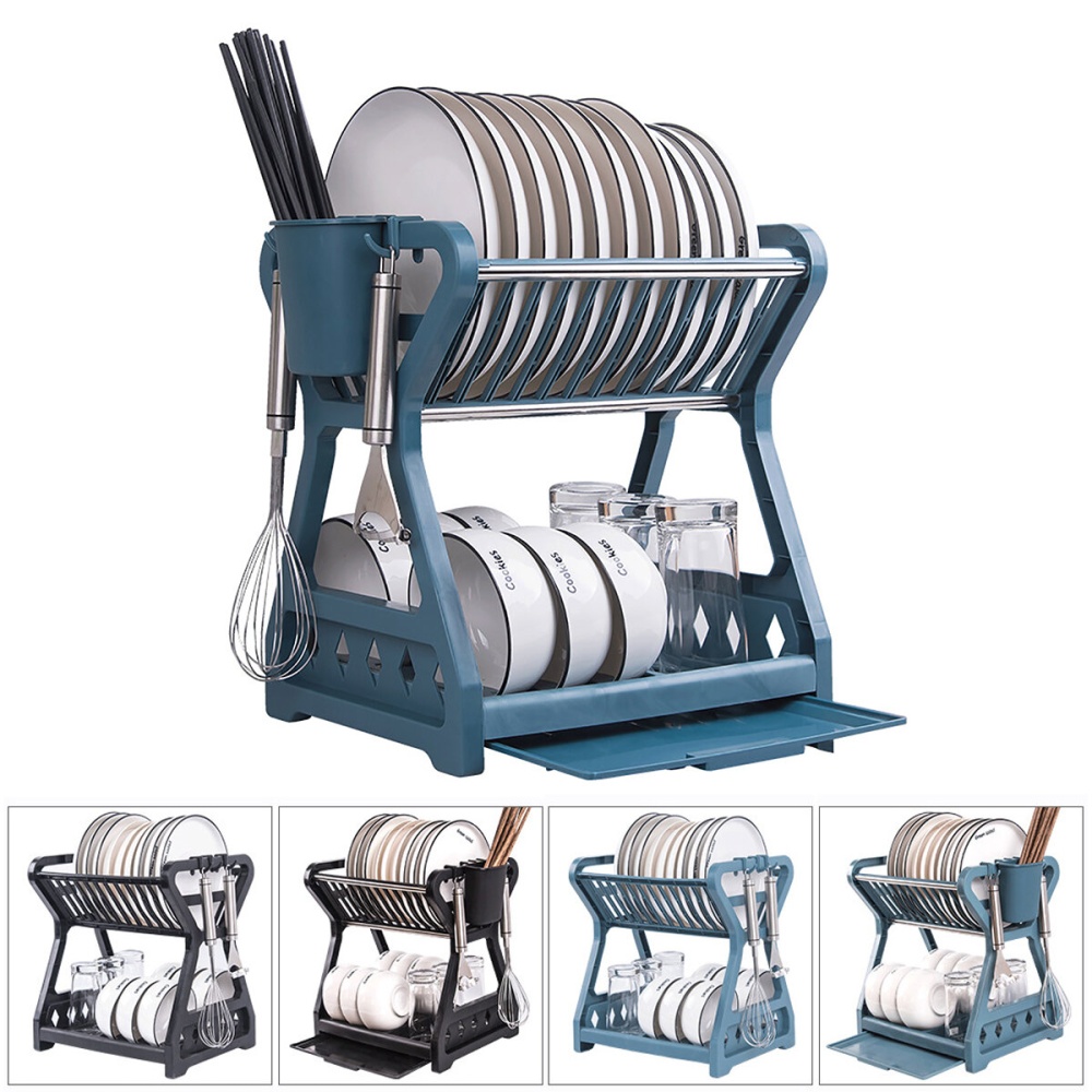 Dish Drainer Rack Kitchen Storage Rack Multifunctional Dish Drying Rack Plastic Cutlery Holder - Blue #1