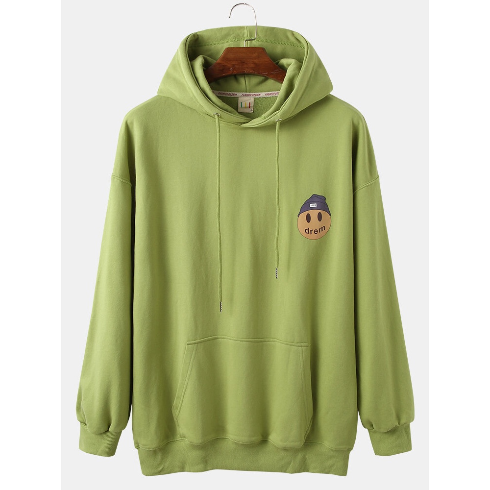 Mens Cotton Cartoon Print Kangaroo Pocket Casual Long Sleeve Drawstring Hoodies - Blue 3XL