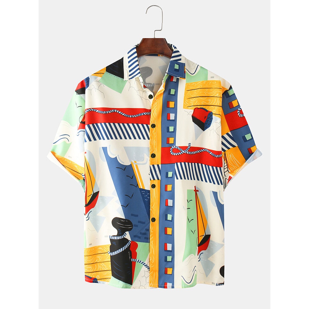 Mens Fashion Multi Patterns Cartoon Printing Breathable Casual Shirts - M #1