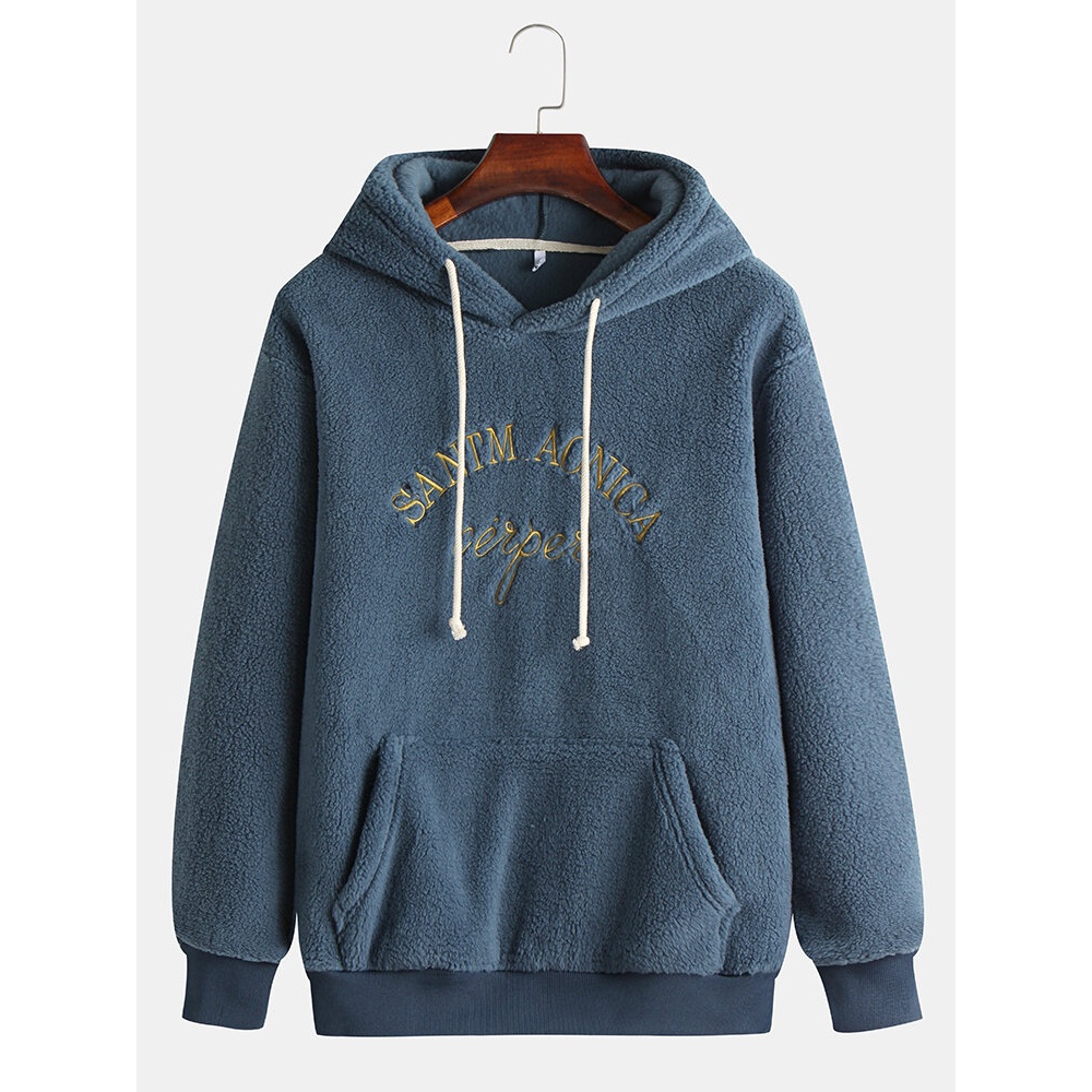 Mens Thickened Hooded Pullover Solid Color Casual Sweatshirt - M Beige