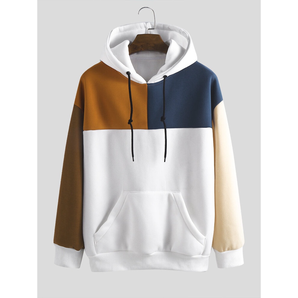 Mens Loose New Fashion Casual Color Matching Stitching Sweatshirt