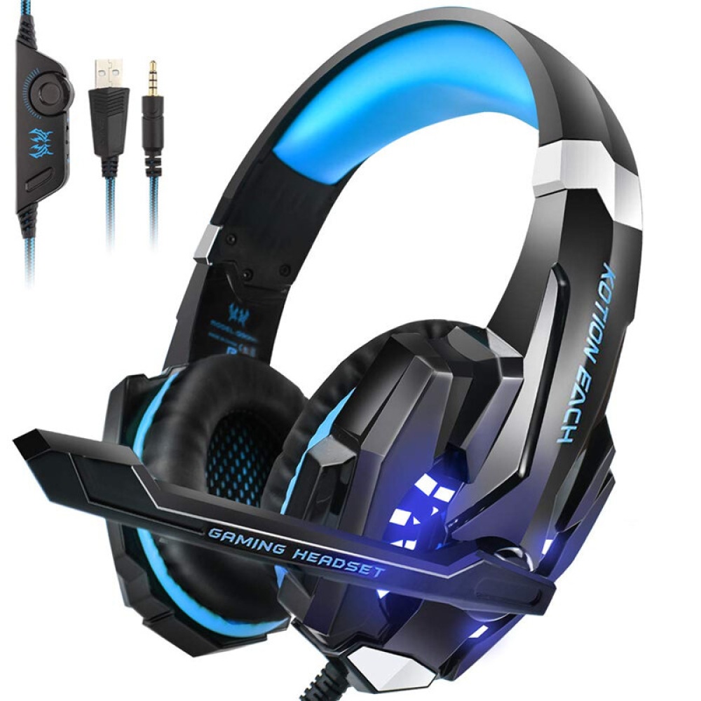 KOTION EACH G9000 Gaming Headset Wired Glowing Earphones Deep Bass Stereo RGB Light Game Headset With Mic - Black & Blue