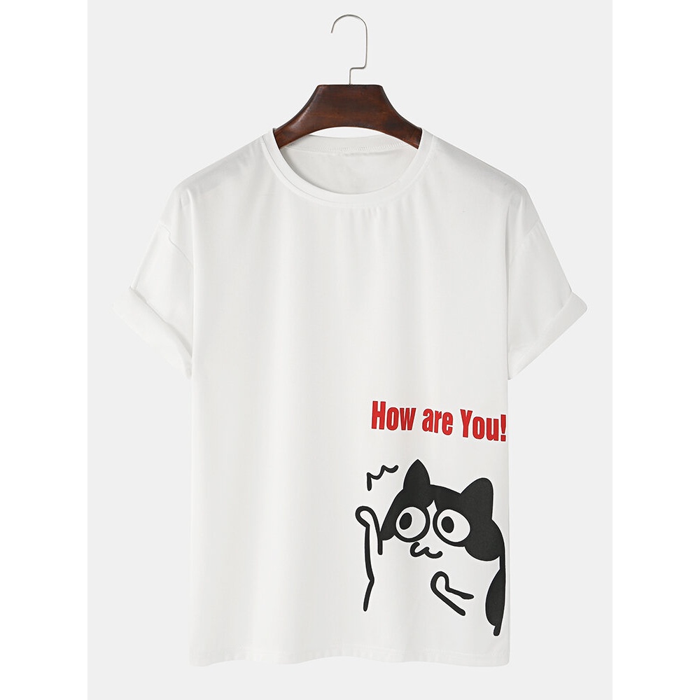 Men Cute Cartoon Print Funny Short Sleeve Crew Neck T-Shirts - Green S