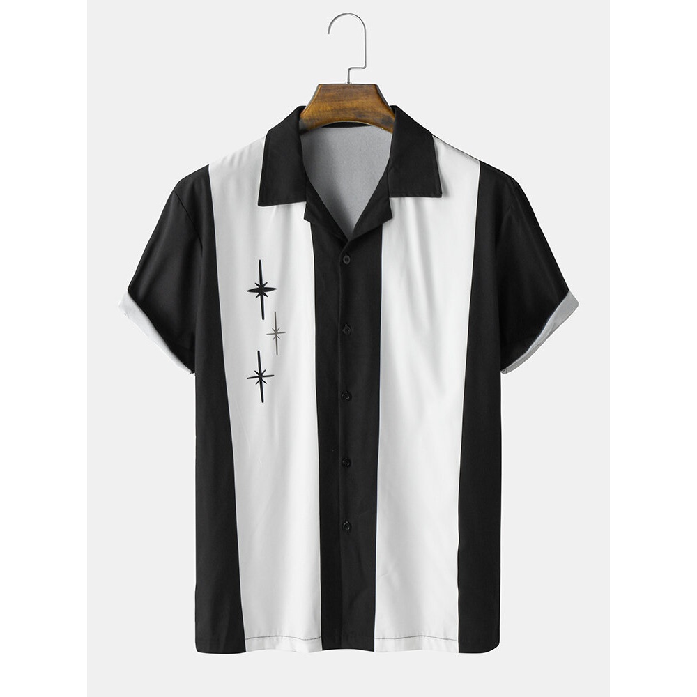 Mens Casual Pattern Print Striped Shirts - Black L