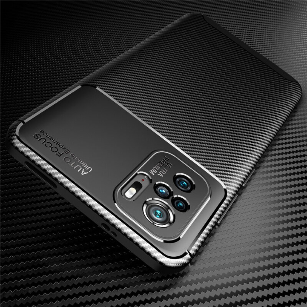 for Xiaomi Redmi Note 10 / Redmi Note 10S Case Luxury Carbon Fiber Pattern with Lens Protector Shockproof Silicone Protective Case Non-Original - Bl - Image 2