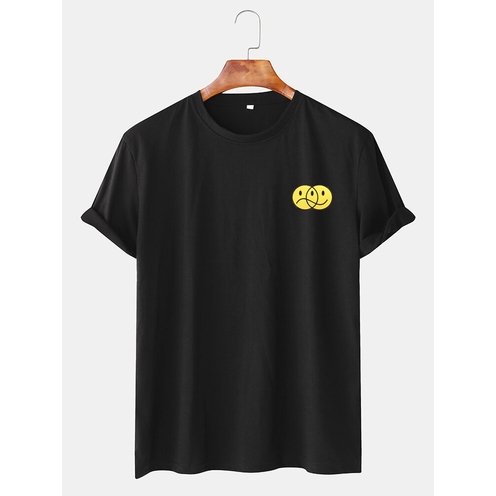 Mens Funny Emojis Print O-Neck Short Sleeve Casual T-Shirts - Black S
