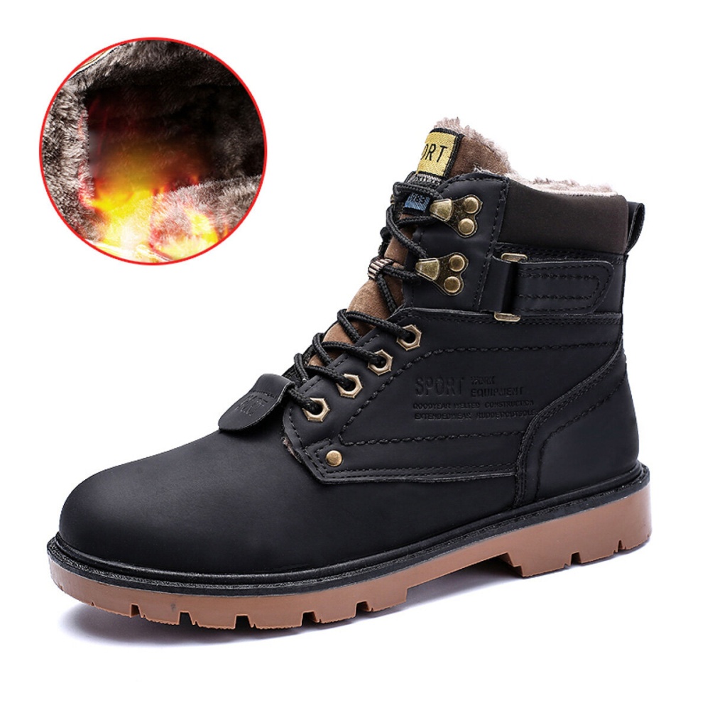 Winter Men's Work Snow Boots Keep Warm Shoes Camping Waterproof Hiking Outdoor Sneakers - 46 Yard EU Gold - Image 2