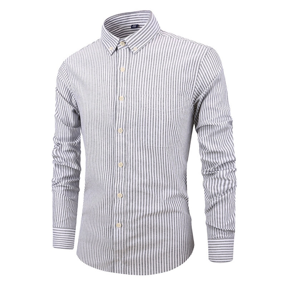 Mens Long Sleeve Slim Casual Cotton Striped Oxford Shirts - S Gray