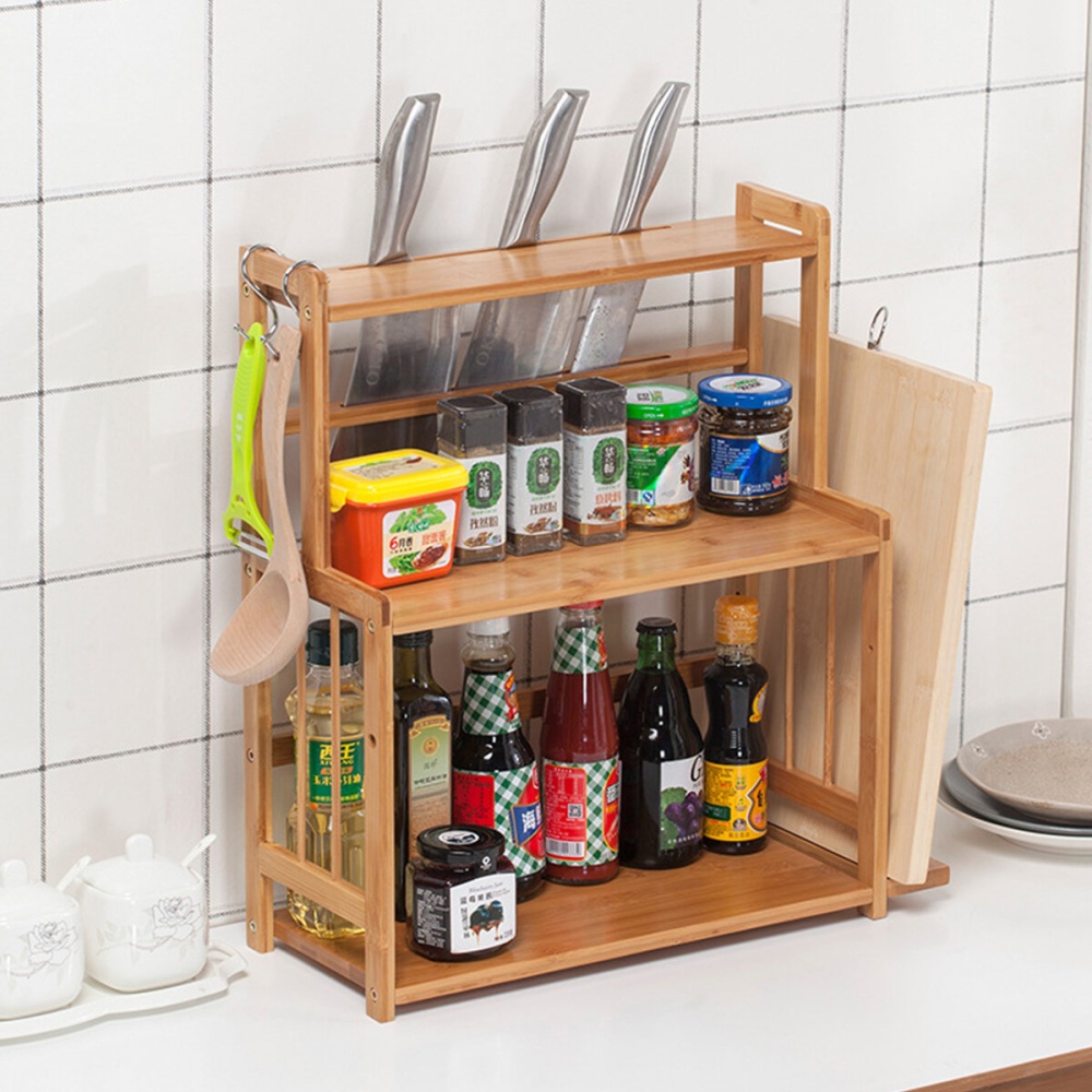 YAOUDA 3-Tier Standing Spice Rack Kitchen Counter Top Storage Organizer with Knife Hold - A - Image 2