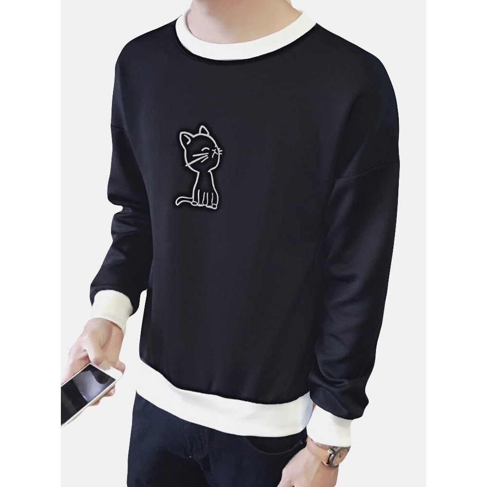 Men's Casual O-Neck Long-sleeved Pullovers - M Black