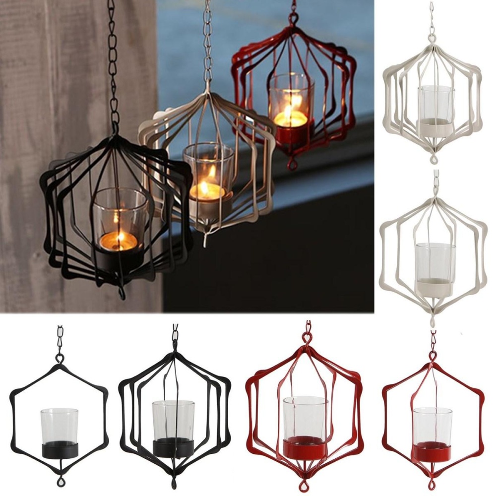 Glass Iron Hanging Glass Iron Art Lantern Tea Light Candle Holder Garden Decorations - K10 - Image 2