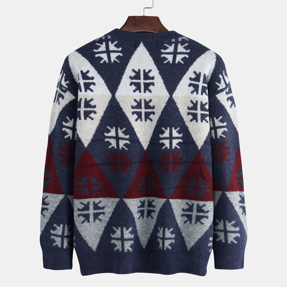 Men New Fashion Round Neck Rhomboids Pullover Sweaters - XL - Image 2