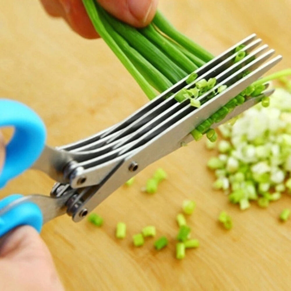 5 Layers Stainless Steel Scissors Multi-Layers KItchen Scissors Scallion Cutter Herb Laver Spices Cook Tool for Kitchen Cutting Tool - Green - Image 2