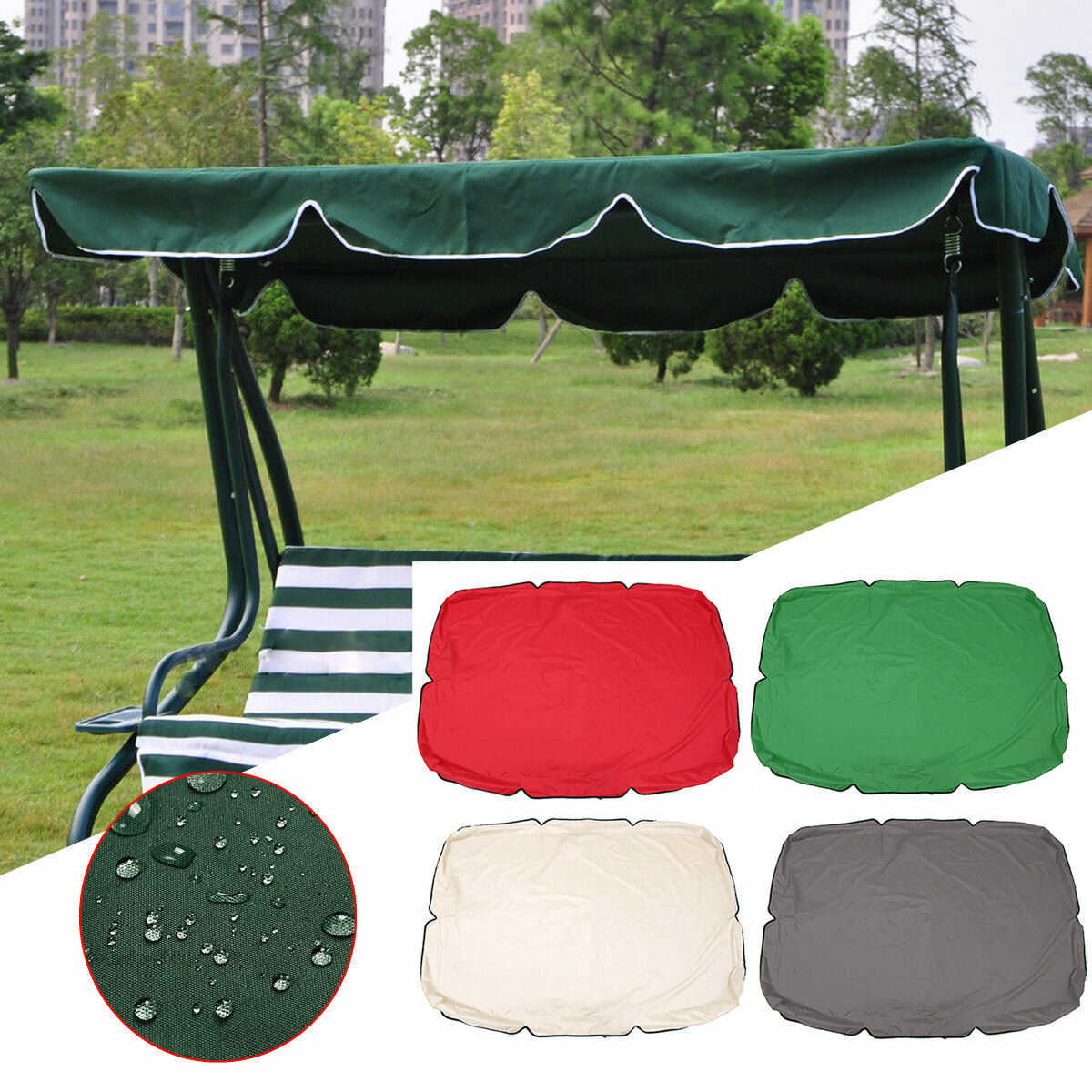 Summer Swing Top Cover Canopy Replacement Furniture Waterproof Cover for Garden Courtyard Outdoor Swing Chair Hammock Canopy Swing Chair Awning - Gre