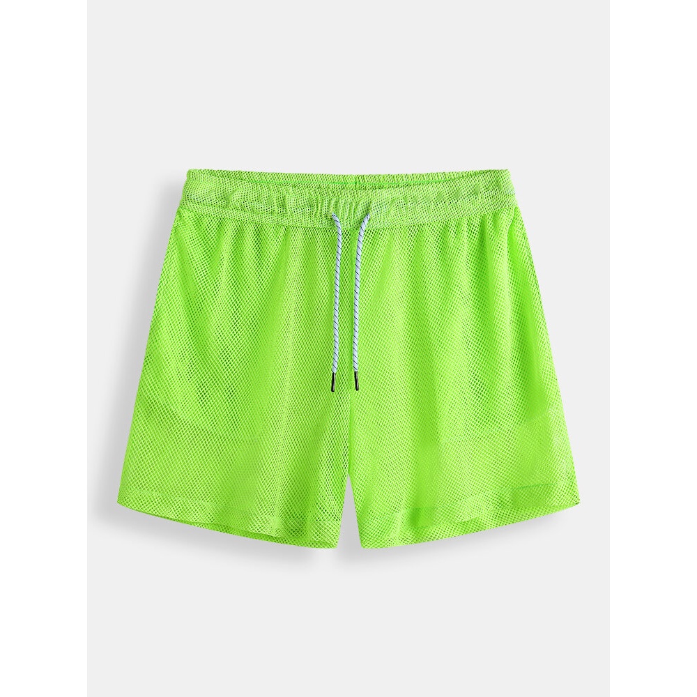 Mesh Plain See Through Board Shorts - M Bright Green
