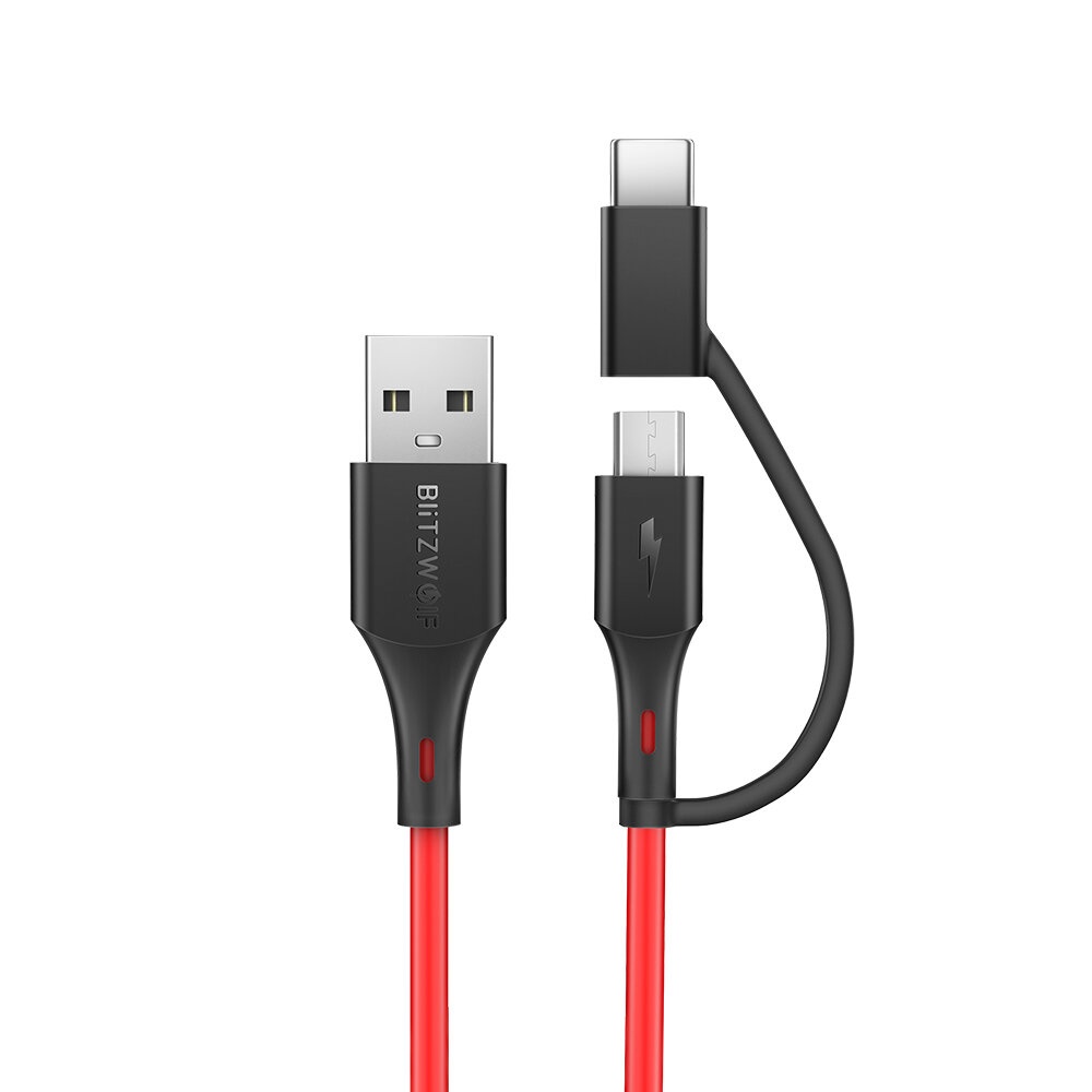 BlitzWolf® BW-MT3 3A 2 in 1 Data Cable Type C Micro USB Fast Charging Adapter 3ft 6ft For Mi10 Oneplus 7 HUAWEI P40 Pocophone F1 S10 S10+ 5G+ - 3FT 3 - Image 2