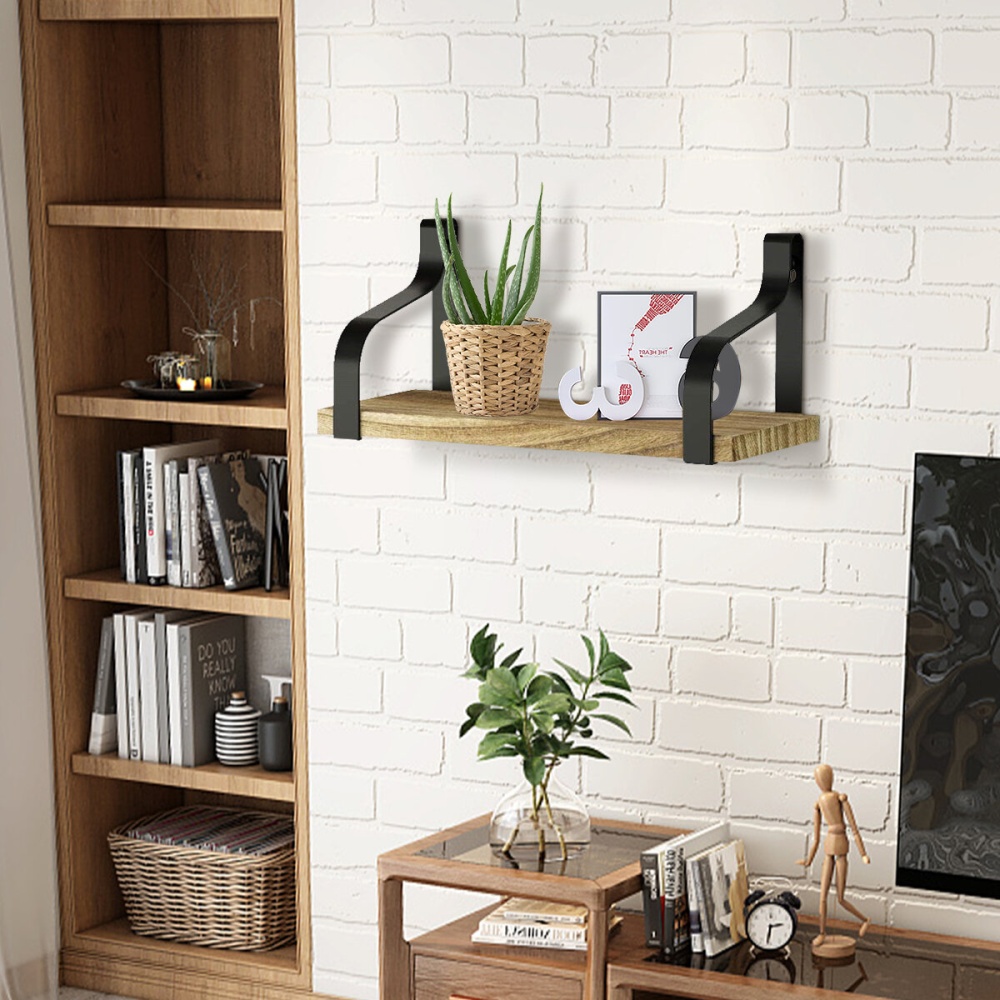 3-Piece Multifunctional Wall Shelf Floating Storage Rack Shelves for Living Room Bedroom Office - Carbon Fiber Color - Image 2