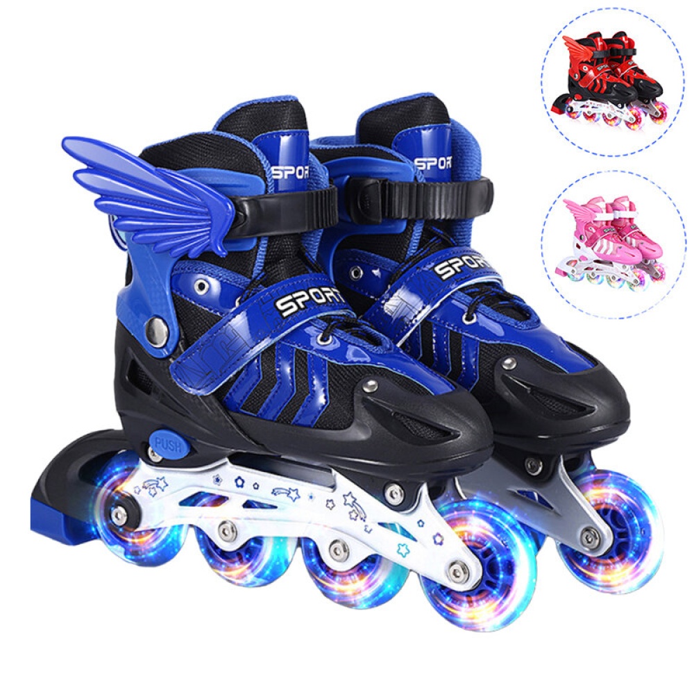 S/M/L Inline Skates with 4 LED PVC Skate Wheels Entry-level Kid Women Men Roller Skates Birthday Gift for Teen Girl Boy Teenager - Blue S