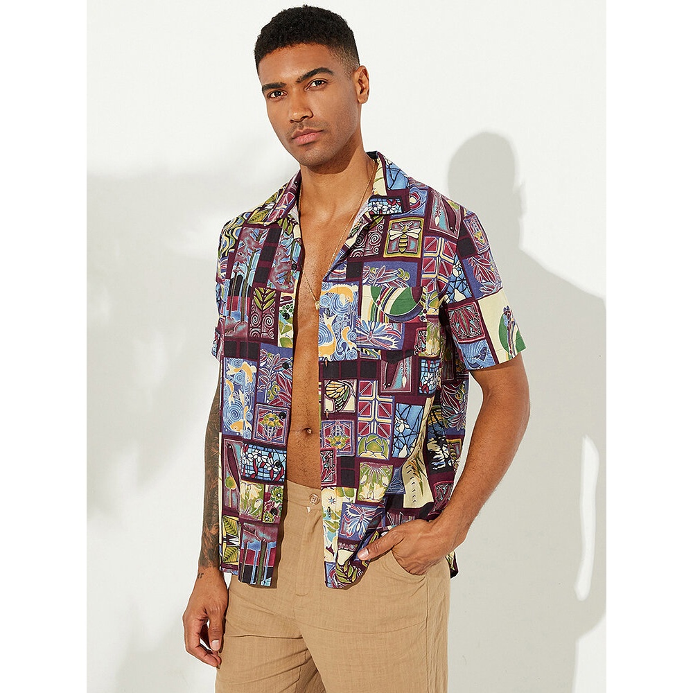 Mens Creative Pattern Printing Short Sleeve Summer Fashion Shirts - M As Picture