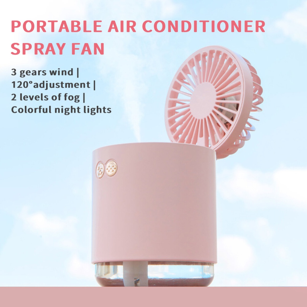 Multifunctional 2000mAh Mini USB Rechargeable Fan Cooler Desktop Spray Humidification with Colorful Night Lights - White - Image 2