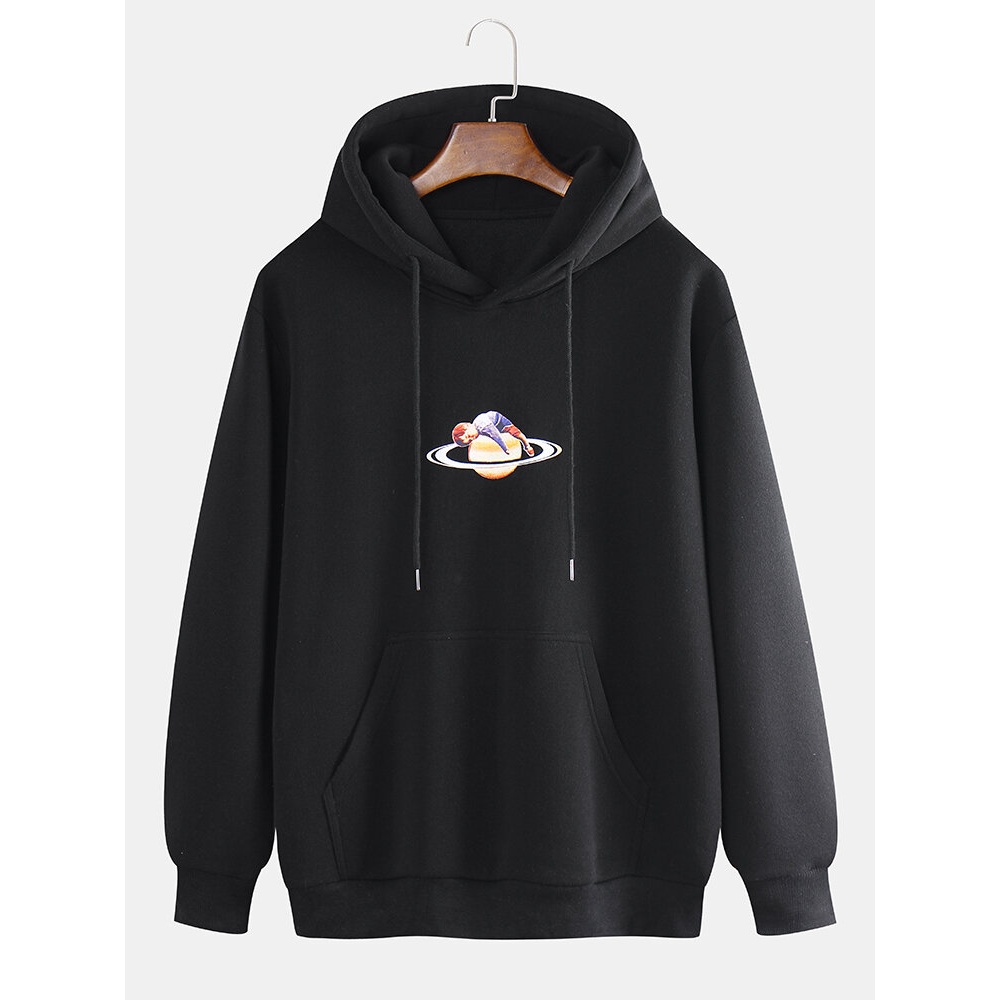 Mens Loose Fashion New Casual Star Print Sweatshirt - 2XL Black