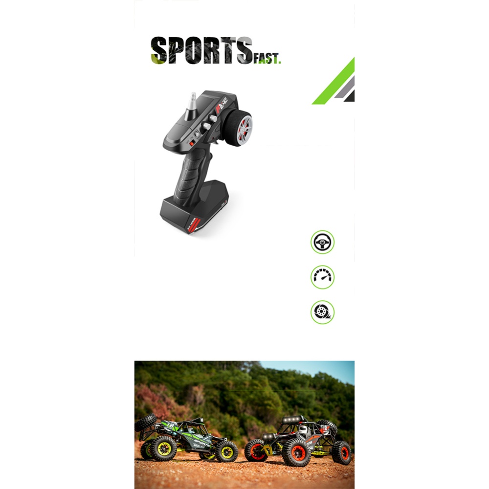 1:12 Off-road Drift Remote Control Car Toy 540 Brush Motor 2.4g Four-wheel Drive High-speed 7.4v Powerful Batteries Vehicle Model Green - Image 2